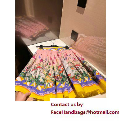 Dolce  &  Gabbana PINK FLOWERS PRINTED SILK SKIRT 2023